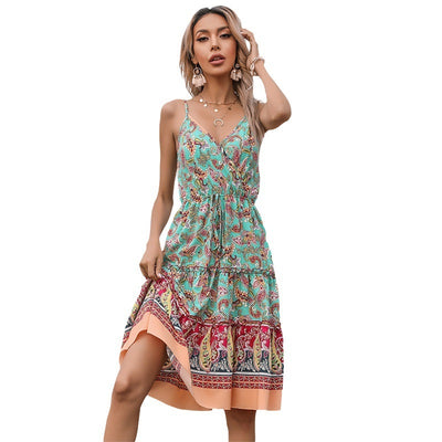 Retro Spaghetti Straps  Floral Dress