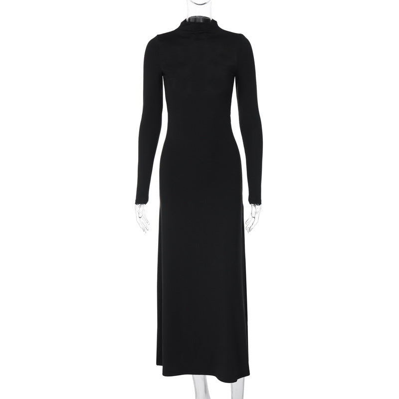 Long Sleeve High Neck Backless Dress