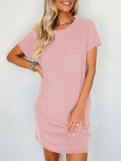 Striped Short Sleeve Pocket Dress