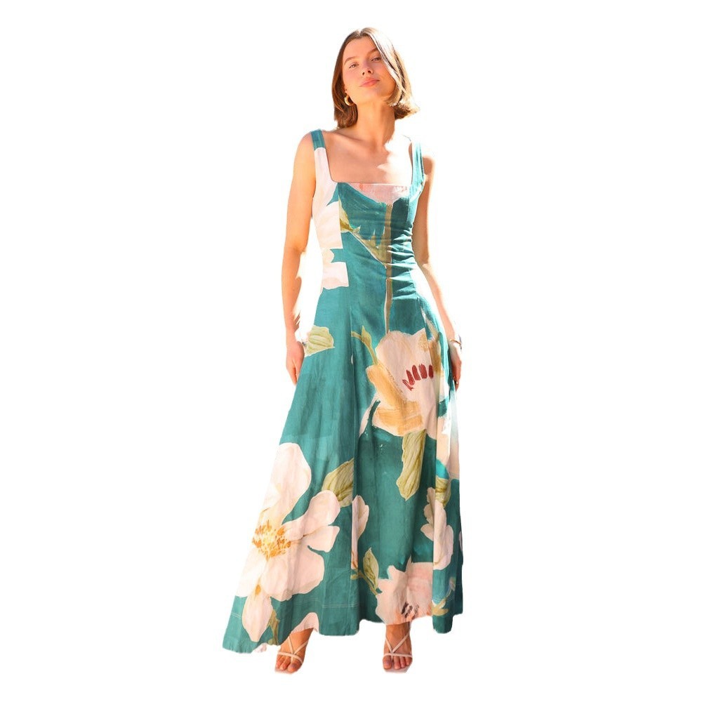 Retro Sleeveless Printed Sling Maxi Dress