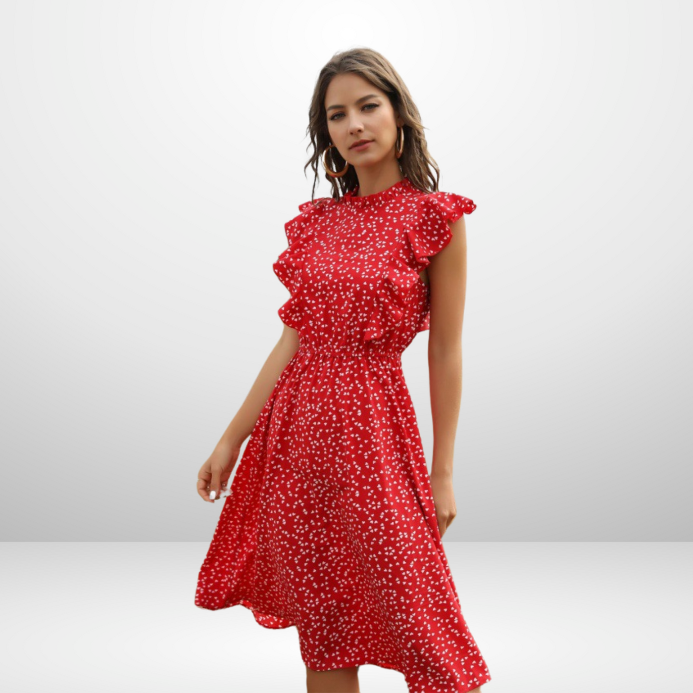 Confetti Heart Print Butterfly Sleeve Dress