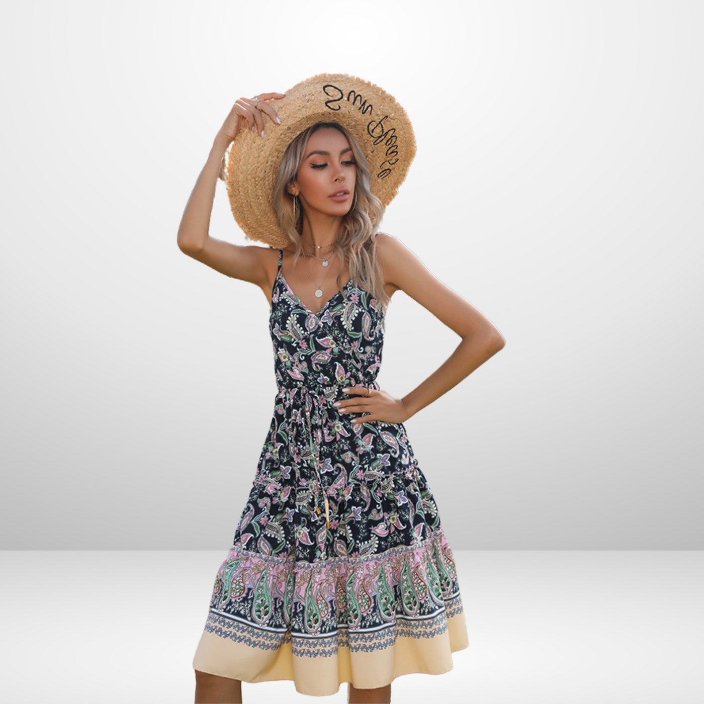 Retro Spaghetti Straps  Floral Dress