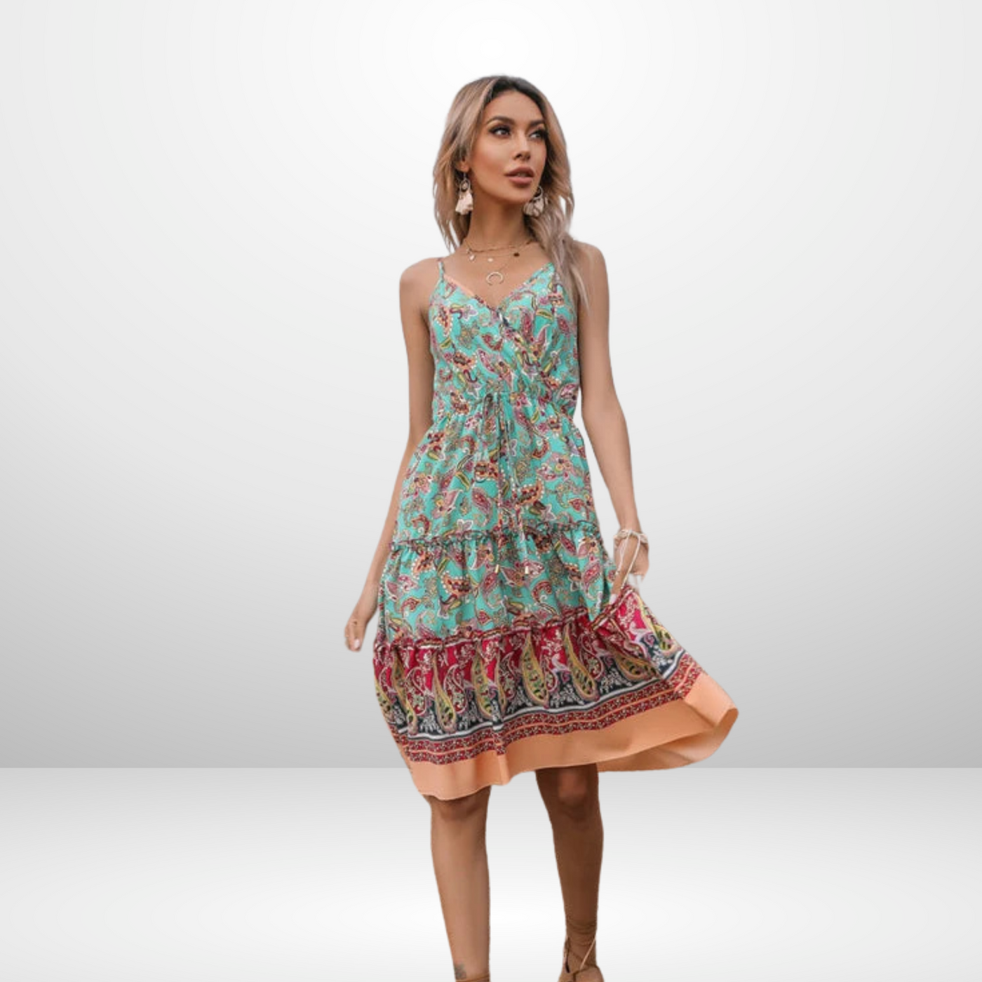 Retro Spaghetti Straps  Floral Dress