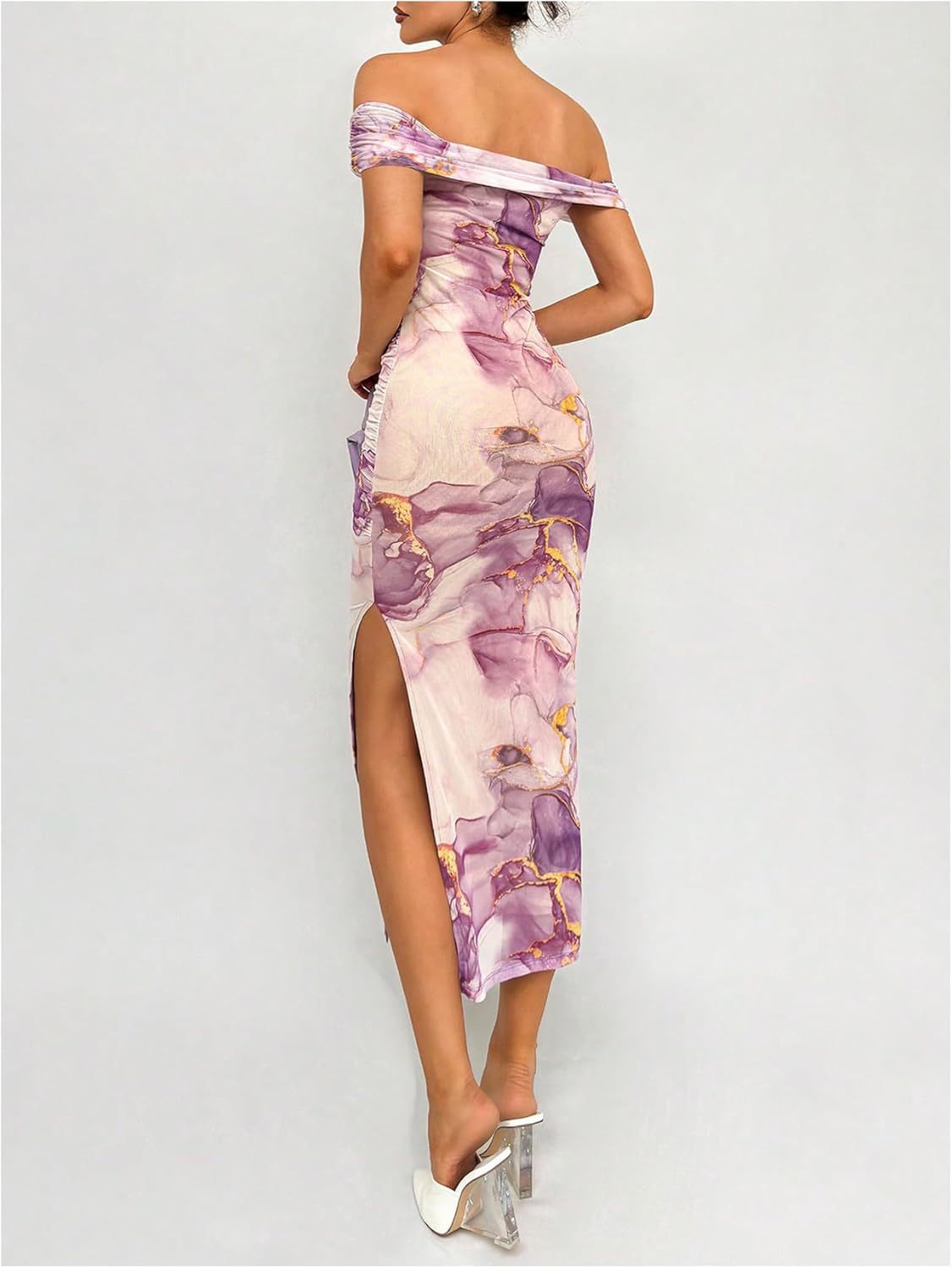 Slit Slim-fitting Sheath Print Dress