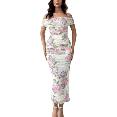 Slit Slim-fitting Sheath Print Dress