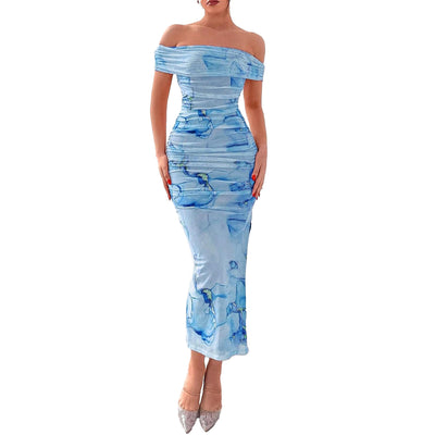 Slit Slim-fitting Sheath Print Dress